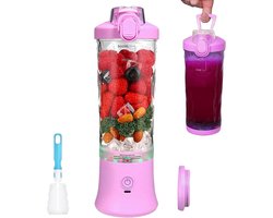 Smoothie Maker met 600ml Blenderfles voor Smoothies en Shakes - Mixer To Go met Oplaadbare USB-C en 6 Messen - Verse Sap Mixerfles voor Reizen, Keuken, Kantoor (Paars)