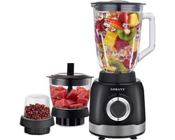 SOKANY Blender - 1000 W - 5 instelbare snelheden + pulse, multifunctioneel, 3-in-1, 1,5 l, smoothie-blender, 0,7 l, vleesmolen, 0,25 l,