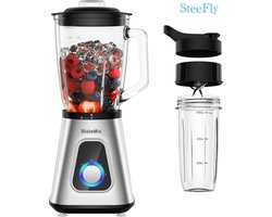 SteeFly® 1300W Power Blender Met Gratis Drinkbeker - 1,5 L Glazen Pot - 3 Standen(1, 2, & Power) - Makkelijk afwasbaar - 40cm hoog