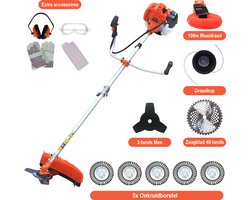 Kibani Kantenmaaier 4-in-1 – Bosmaaier Benzine - 52 cc / 1.9 pk 2-takt Motor – Incl. 5 Onkruidborstels, Maaidraad, Zaagblad 40-tands en Veiligheidsset