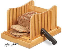 Mrs. Jones verstelbare broodsnijder bamboe broodplank kruimelvak natuurlijke hulp snijden brood toast cake .