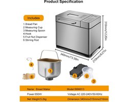 Mygroot - Automatische Broodmachine - 650W - Programmeerbare Broodmachine - Digitale Touchpanel - Mix Kneden - Bakfruit Dispenser.