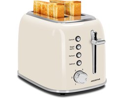 Aigostar 301GO - Broodrooster - Toaster - 6 Warmteniveaus - 2 Extra Brede Sleuven - Reheat en Ontdooi-functie - 800W - Beige