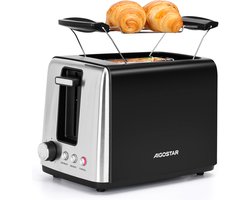 Aigostar 30A49 Delish - Broodrooster - Toaster - 2 Extra Brede Sleuven - Met Externe Grill - 7 Warmteniveaus - Reheat en Ontdooi-functie - 750W - Zwart