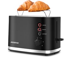 Aigostar 30J4R - Broodrooster - Toaster - 6 Warmteniveaus - 2 Extra Brede Sleuven - Reheat en Ontdooi-functie - 800W - Zwart