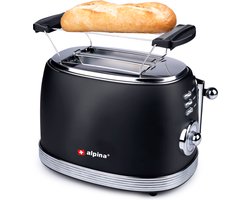 alpina Broodrooster met Tostiklemmen - Retro Toaster met 6 Standen en 2 Sleuven en Ontdooifunctie - Broodrooster Zwart