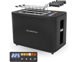 AoraKitchen Broodrooster met Tostiklemmen - 6 Warmteniveaus - Led Scherm - Toaster - Timer - Zwart