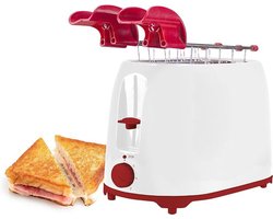 Broodrooster Met Tostiklemmen - Toaster Met Kruimellade 750W - Tosti Apparaat & Tosti Ijzer Alternatief – 7 Standen – Wit/Rood