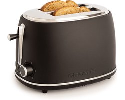 CREATE Broodrooster - Toaster - 6 niveaus - 2 Extra Brede Sleuven - 850W - Zwart - Toast Retro Stylance S