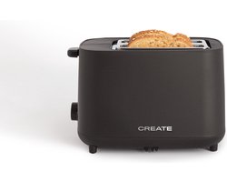 CREATE - Broodrooster van 750 W, Met beveiligingssysteem, Zes vermogensniveaus, Zwart - TOAST STUDIO