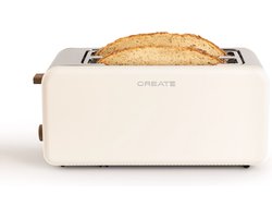 CREATE TOAST RETRO XL sleuven Broodrooster - Gebroken wit - Voor Brede Plakken - 6 niveaus - Functies - 1500W