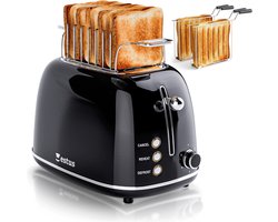 Estus Iconic Broodrooster met Tostiklemmen en Opwarmrek - Retro Toaster - Extra Brede Sleuven - Alle Broodsoorten - Premium - Zwart