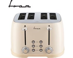 Fram Retro Broodrooster met 4 Extra brede Sleuven - 7 Bruiningniveaus en Ontdooifunctie - 1600W - Crème