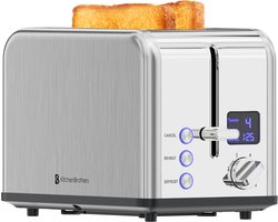 KitchenBrothers Broodrooster - Toaster - 6 Warmteniveaus - 2 Extra Brede Sleuven - 815W - RVS/Zilver