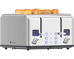 KitchenBrothers Broodrooster - Toaster - 6 Warmteniveaus - 4 Sneden - 4 Extra Brede Sleuven - 1630W - RVS/Zilver