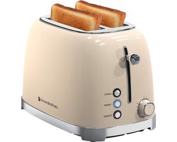 KitchenBrothers Retro Broodrooster - Toaster - 6 Warmteniveaus - 2 Extra Brede Sleuven - 815W - Beige