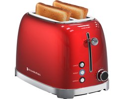 KitchenBrothers Retro Broodrooster - Toaster - 6 Warmteniveaus - 2 Extra Brede Sleuven - 815W - Rood