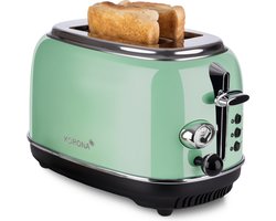 Korona 21665 | Broodrooster | 2 sneetjes | Roosterniveau-indicator | Ontdooien | Roosteren | Opwarmen | 810 watt | Broodjesopzetstuk | Kruimellade | Toaster voor geroosterd brood | Kleur: Mint-groen