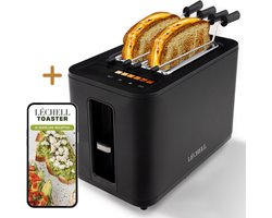 Léchell® Broodrooster met tostiklemmen - Toaster - 6 Warmteniveaus - Brede sleuven - Broodrooster - 900W - Zwart - Instelbare bruiningsstand en ontdooifunctie - Inclusief E-book met 10 heerlijke recepten