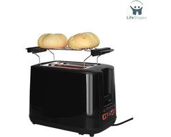 LifeStages - Broodrooster met Tostiklemmen -Broodrooster met Dubbel Rek - Met Broodjesopzetstuk en 2 Extra Grote Toastsleuven - 6 Standen voor Toast Perfectie - 1000 W - Zwart