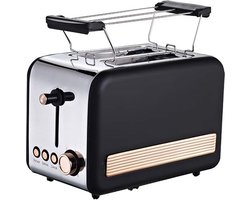 Michelino Broodrooster - Toaster - 6 Warmteniveaus - 2 Sleuven - 850W - Zwart/Goud