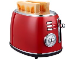 MOA Retro Broodrooster - Toaster - 6 Warmteniveaus - 2 Extra Brede Sleuven - 850W - Rood