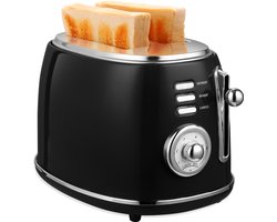 MOA Retro Broodrooster - Toaster - 6 Warmteniveaus - 2 Extra Brede Sleuven - 850W - Zwart