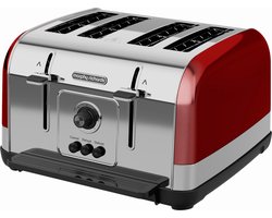 Morphy Richards 240133 Broodrooster | 4 Sneden | 1800 Watt | Rood | Ontdooifunctie | Opwarmfunctie | Retro look