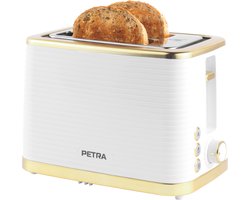 Petra 2-slice broodrooster met opwarmrek, inclusief verwijderbare kruimellade, wit/goud, 930 W