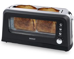 SOGO Broodrooster met Glazen Kijkvenster - 2 Sneden - 7 Warmteniveaus - 900W - Zwart/RVS