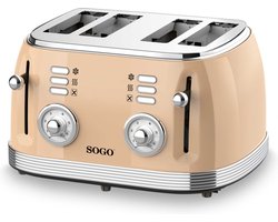 SOGO Retro Broodrooster - Toaster - Ontdooifunctie - 6 Warmteniveaus - 4 Sneden - 1550W - Beige