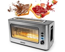 TB10 Broodrooster met Glazen Venster - Toaster met Kruimellade - 6 Warmteniveaus - Lange Sleuf - 1000W