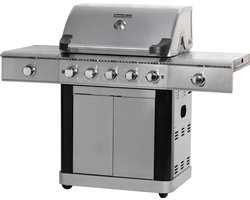 Gasbarbecue en Grill - 5 + 1 branders + 1 infrarood zijbrander - Buitenkeuken - Edelstaal BBQ -Dubbelzijdige Gietijzeren Grilplaten -sfeervolle LED-verlichting - L151,8 x W62,5 x H119 cm