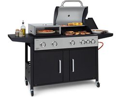 Klarstein Kingsville XL Combi gas barbecue 20,5kW - 5+1 brander - geïntegreerde roestvrijstalen pizzaoven met Ø 30 cm pizzasteen