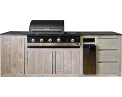 Outside Meubelen | Buitenkeuken - Malang | Boretti Ibrido Top BBQ | Wijnkoeler | Natuursteen blad | Steigerhout | Tuinmeubelen