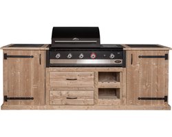 Outside Meubelen | Buitenkeuken - Padang | Boretti Ibrido Top BBQ | Natuursteen blad | Steigerhout | Tuinmeubelen