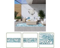 The Living Store Buitentapijt - Aqua en wit - 80 x 250 cm - UV-gecoat en waterafstotend