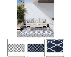 The Living Store Buitentapijt - Reversible - Polypropeen - 100x200 cm - Marineblauw en wit - Waterafstotend