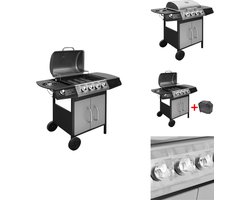 vidaXL Gas Barbecue - Gas Barbecues - Gas Bbq - Gas Bbq - Gasbarbecue 4+1 kookzone zwart en zilver