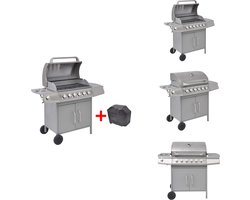 vidaXL Gas Barbecue - Gas Barbecues - Gas Bbq - Gas Bbq - Gasbarbecue 6+1 kookzone zilver