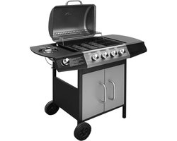 vidaXL Gasbarbecue 4+1 kookzone zwart en zilver