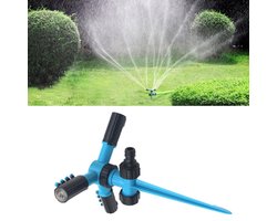 Automatische 360 roterende verstelbare tuinwatersproeiers Gazonirrigatiesysteem met 3-armige sproeiers en spike-basis (blauw)