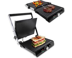 2.000 watt contactgrill - elektrische sandwichmaker met anti-aanbaklaag - 3-in-1 paninitoaster en tafelgrill - 180 grn openklapbaar - voor sandwiches toast steaks groenten panini - roestvrij