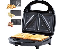 3-in-1 Tosti-IJzer Wafelijzer Contactgrill | Afneembare Platen | Koud Greep Handvat | Anti-Slip Voetjes | 2 Indicatielampjes | 750 Watt Contactgrill uitneembare platen