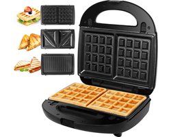 3-in-1 Wafelijzer - Sandwichtoaster Grill - Afneembare Platen - Anti-aanbaklaag - 750 W - Indicatielampje - Zwart