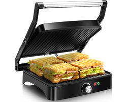 Aigostar Calore 30HHK - Contactgrill met antiaanbaklaag - 2-in-1-180°C Panini Grill - 1800W - RVS/Zwart