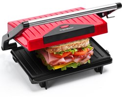 Aigostar Warme 30HHH - Panini Grill - Contactgrill - Anti-aanbaklaag – Zwevend deksel - 750W - Rood