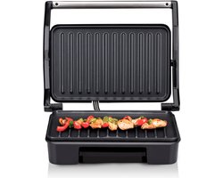 alpina Contactgrill - 750W - Tosti Apparaat - Panini Grill - Anti-Aanbaklaag - Indicatielampje - Verwijderbare Lekbak - Grillplaat 23 x 14,5 CM - Zilver/Zwart