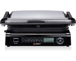 alpina Contactgrill Groot - Tosti Apparaat - Grill apparaat 7 Standen - Uitneembare Platen - Anti-Aanbaklaag - 2100W - RVS/Zwart