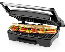 Bakoppervlak Contact Grill - 23 x 15 cm - geintergreerd vetopvangbakje - Zwart Contactgrill uitneembare platen